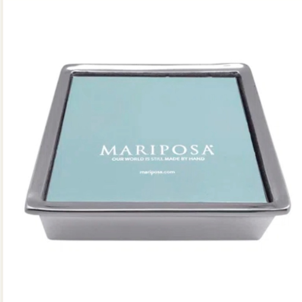 Mariposa Navy Ikat Signature Luncheon Napkin holder & 2 1/2” round napkin weight